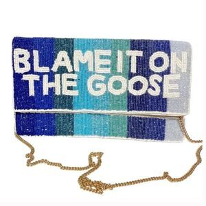 Blame it On the Goose - Blue Ombre Beaded Clutch with Chain - BRAND NEW